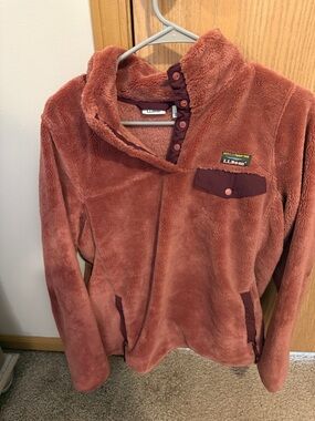 L.L. Bean Rust-Colored Plush Button-Neck Fleece Pullover